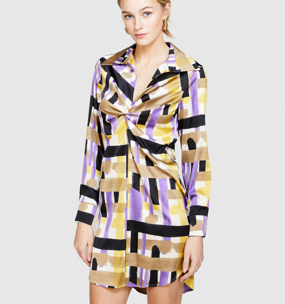 Dress in printed satin - women's short dresses - Multi-color | Sisley image number 4